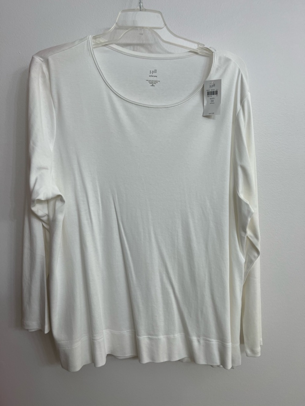NWT J. Jill 3X Women's Long Sleeve Scoop Neck Top - White